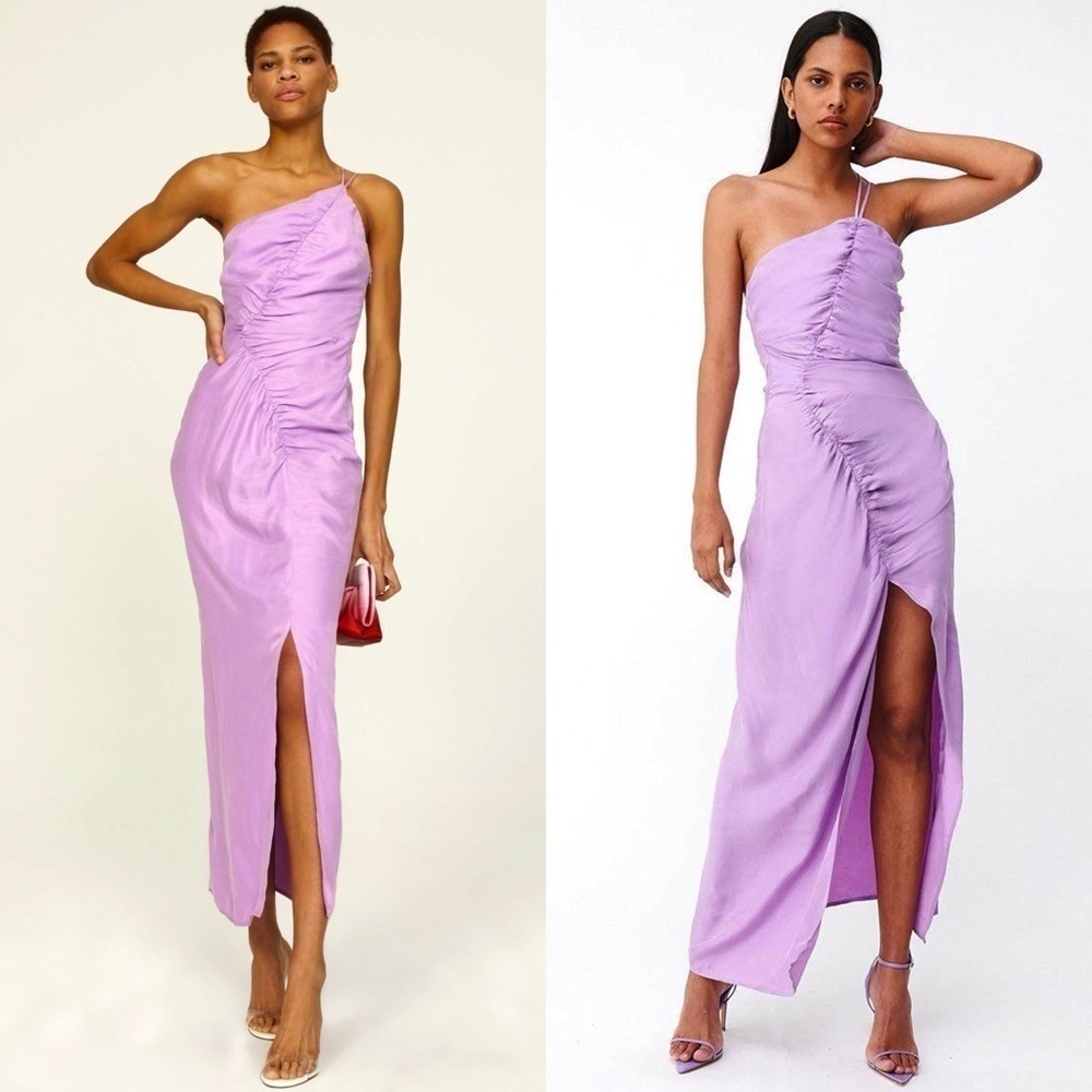 SUBOO‎ 90s Sleeveless Asymmetric Ruched 1 Shoulder Cutout Back Maxi Slip Dress S